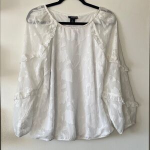 B Stitch|Floral Blouse with Ruffle Details|white| Large| EUC